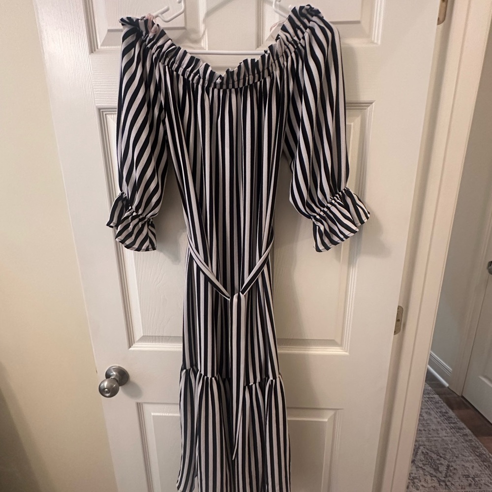 NWT - Flying Tomato Black and White Off-Shoulder Sundress with Bishop Sleeves